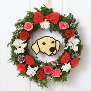 クリスマスリース鈴付　犬フェイス