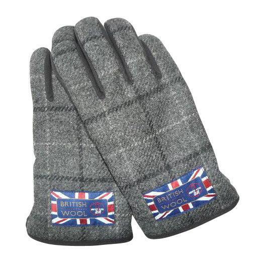 BRITISHWOOL(ブリティッシュウール) 裏ボアニットスエードコンビボタン付MEN’S手袋(チャコール)